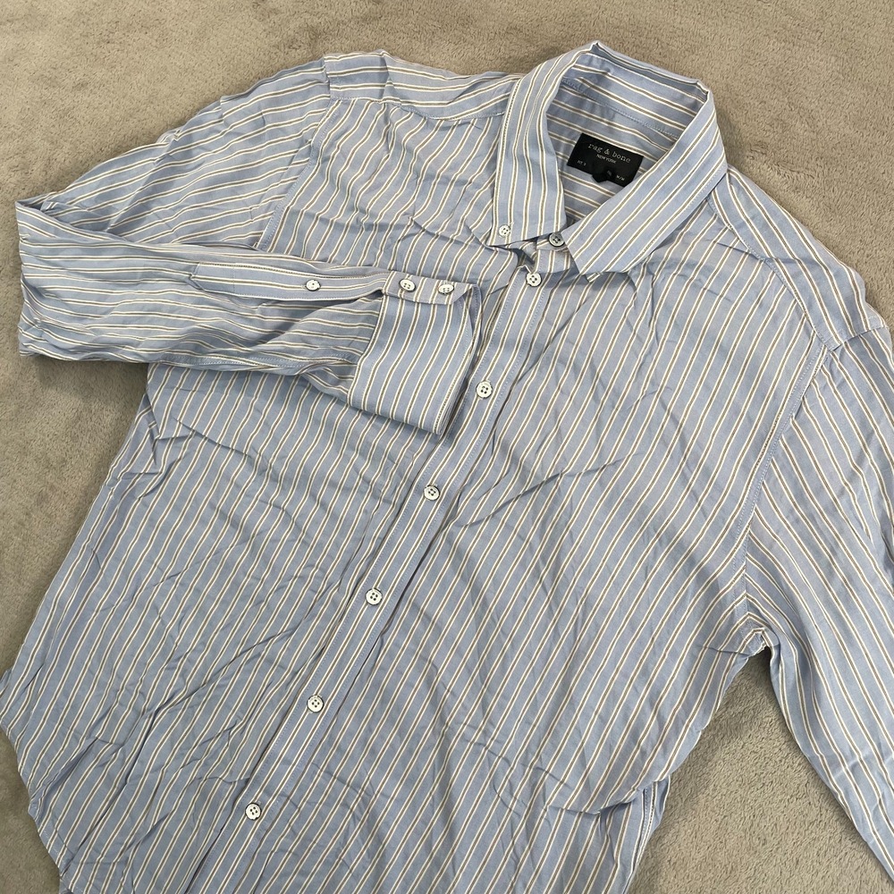 Rag &‎ Bone New York Fit 2 Oxford Shirt Men Medium Blue Striped Rayon NWOT $225